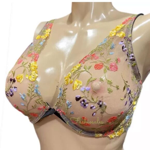 Victoria’s Secret Dream Angels Unlined Plunge Floral Embroidered Sheer bra 34A - Picture 7 of 8